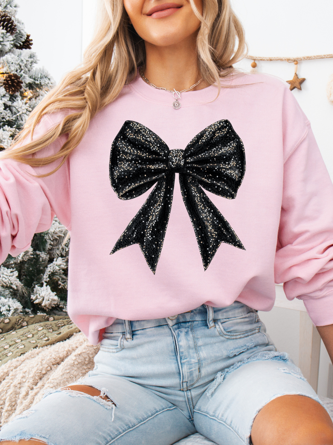 GLITTER BOW CREWNECK