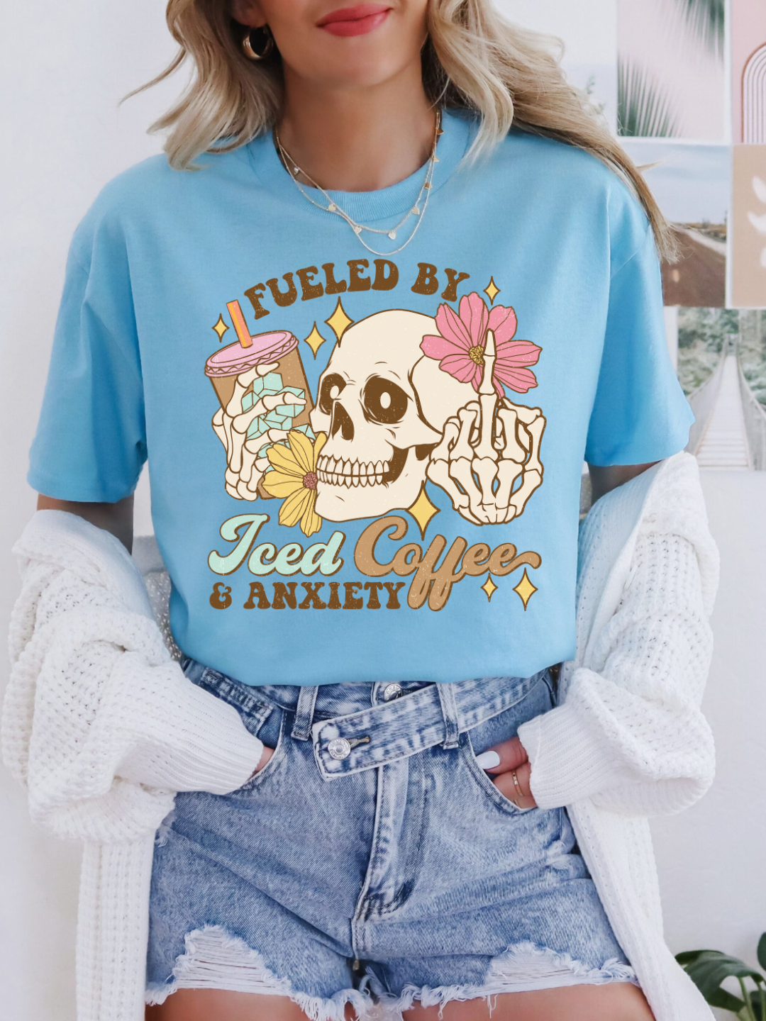 FUELED BY COFFEE AND ANXIETY SKELETON T-SHIRT