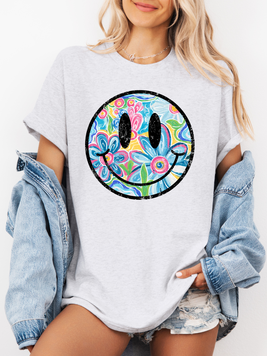 SMILEY FACE FLORAL T-SHIRT
