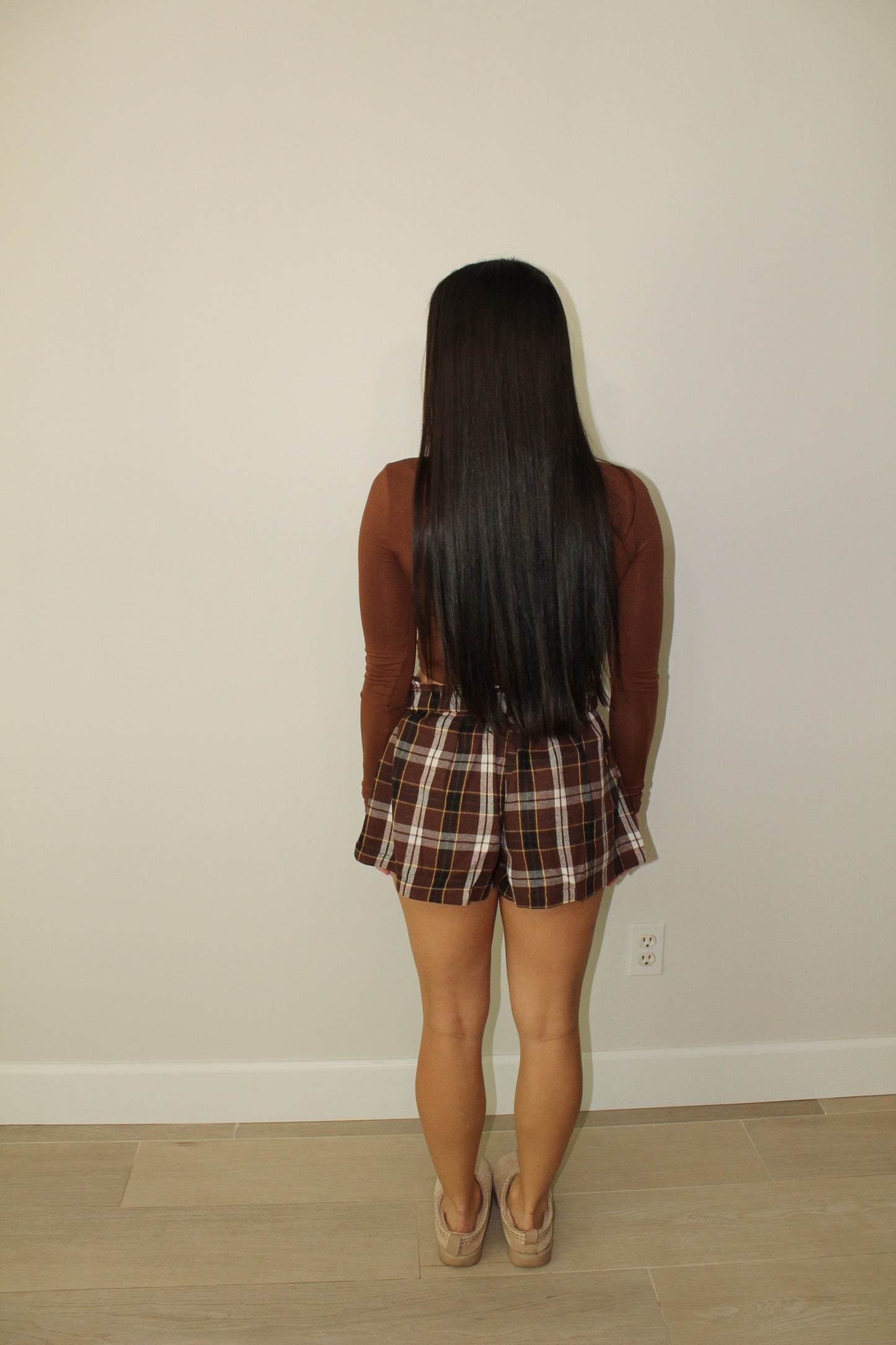 BROWN PLAID BOXER SHORTS