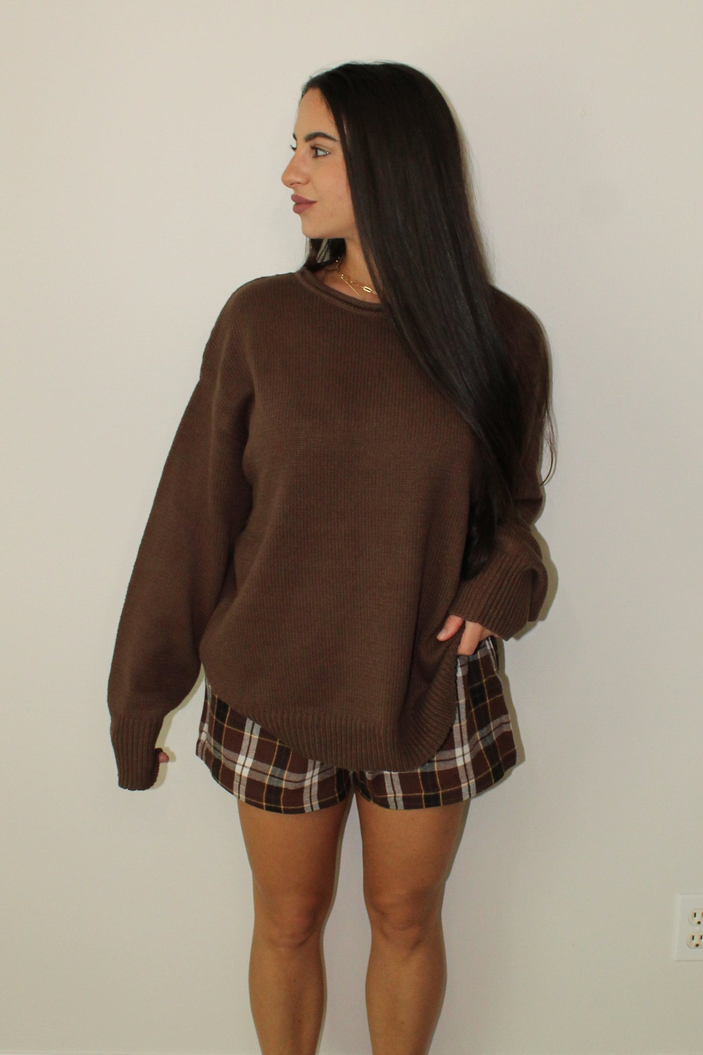 CHOCOLATE KNIT OVERSIZED SWEATER