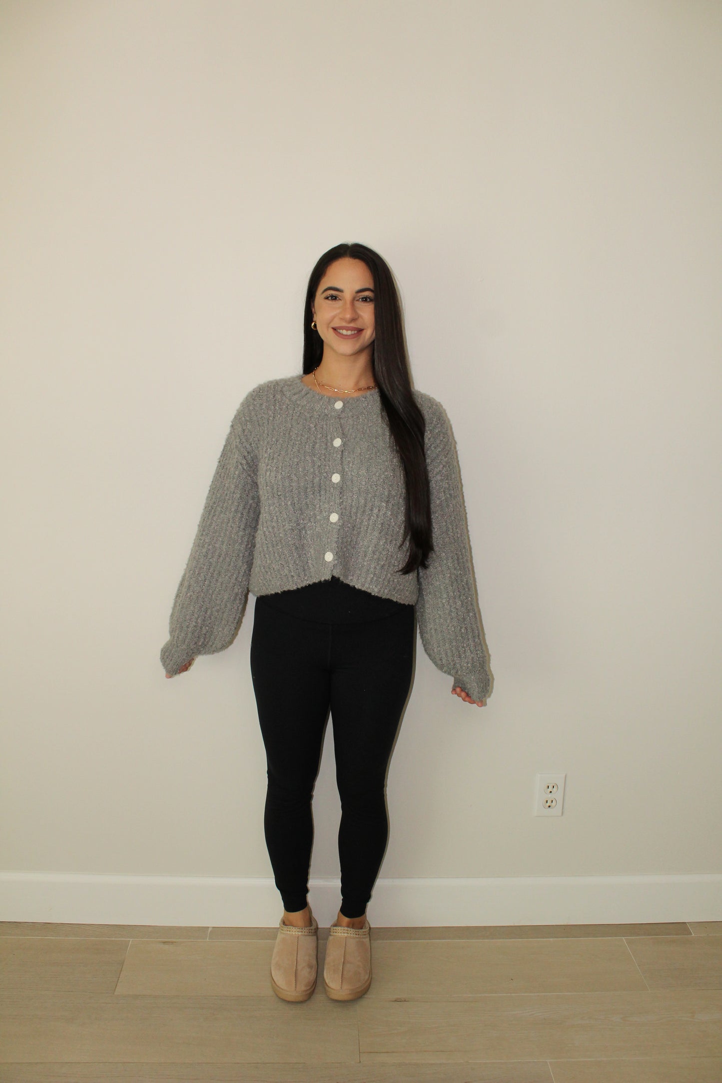 FLUFFY KNIT BUTTON UP CARDIGAN SWEATER