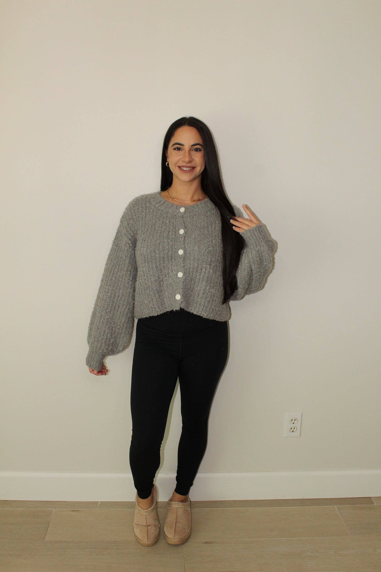 FLUFFY KNIT BUTTON UP CARDIGAN SWEATER