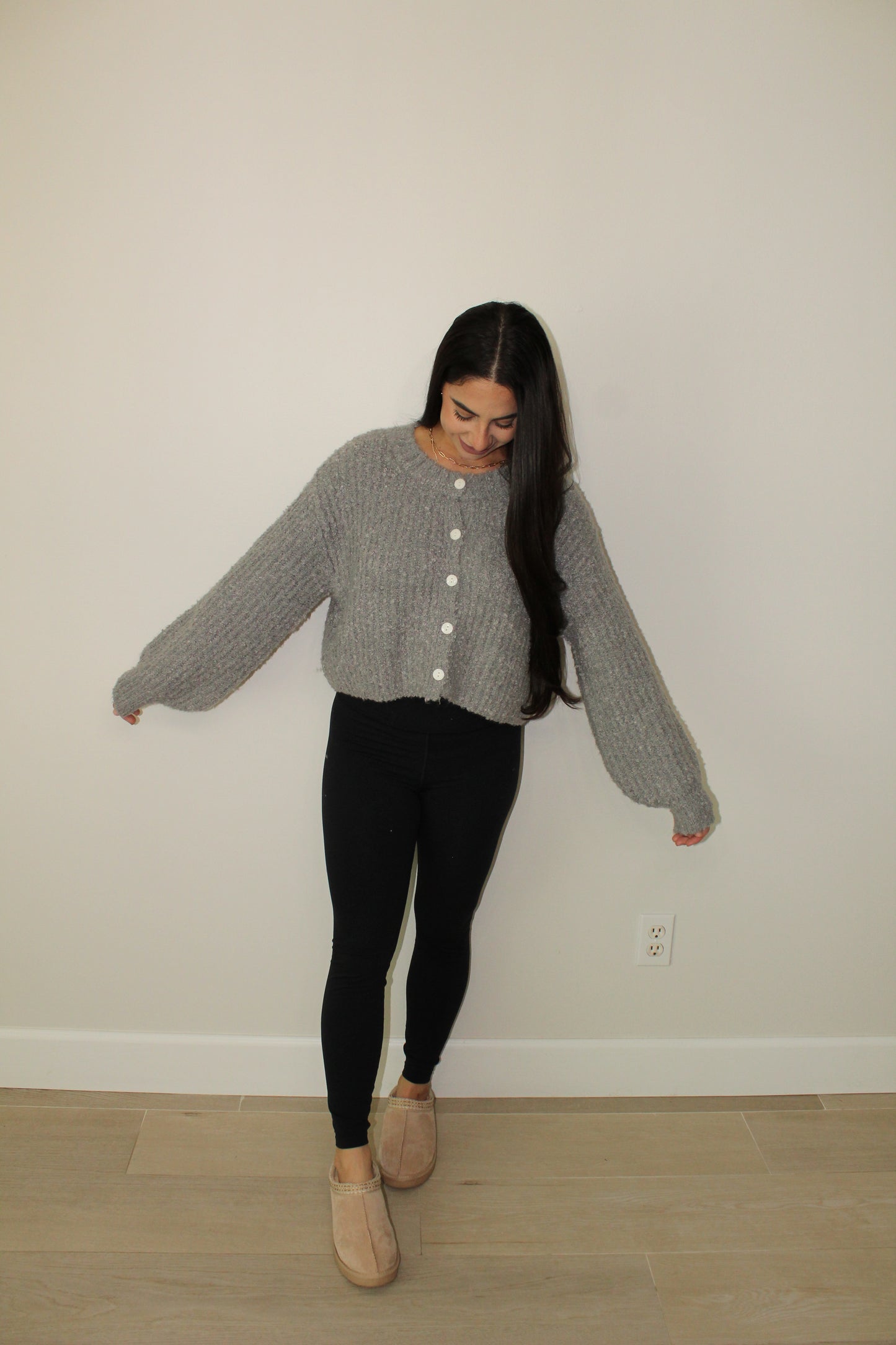FLUFFY KNIT BUTTON UP CARDIGAN SWEATER