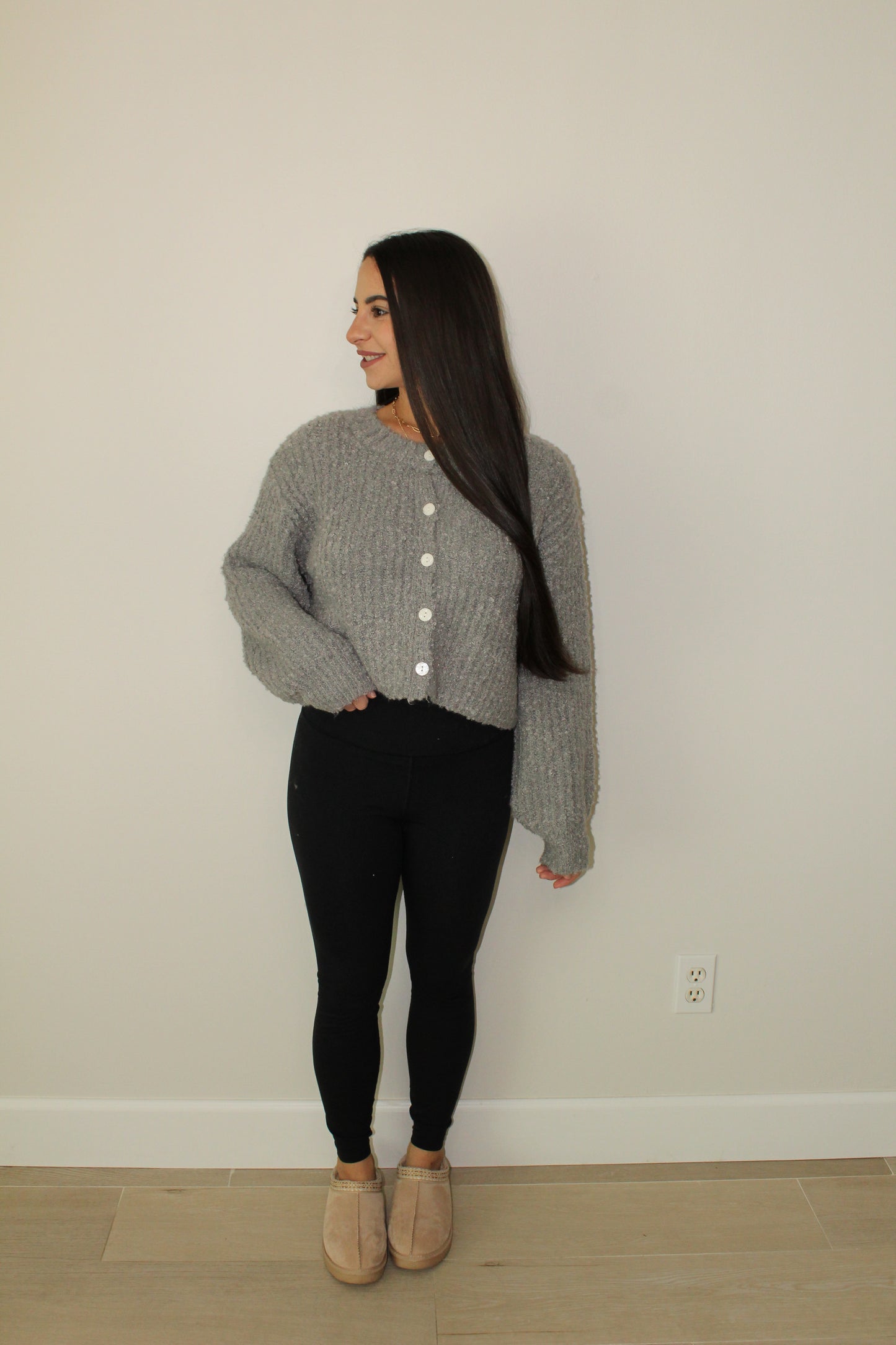 FLUFFY KNIT BUTTON UP CARDIGAN SWEATER