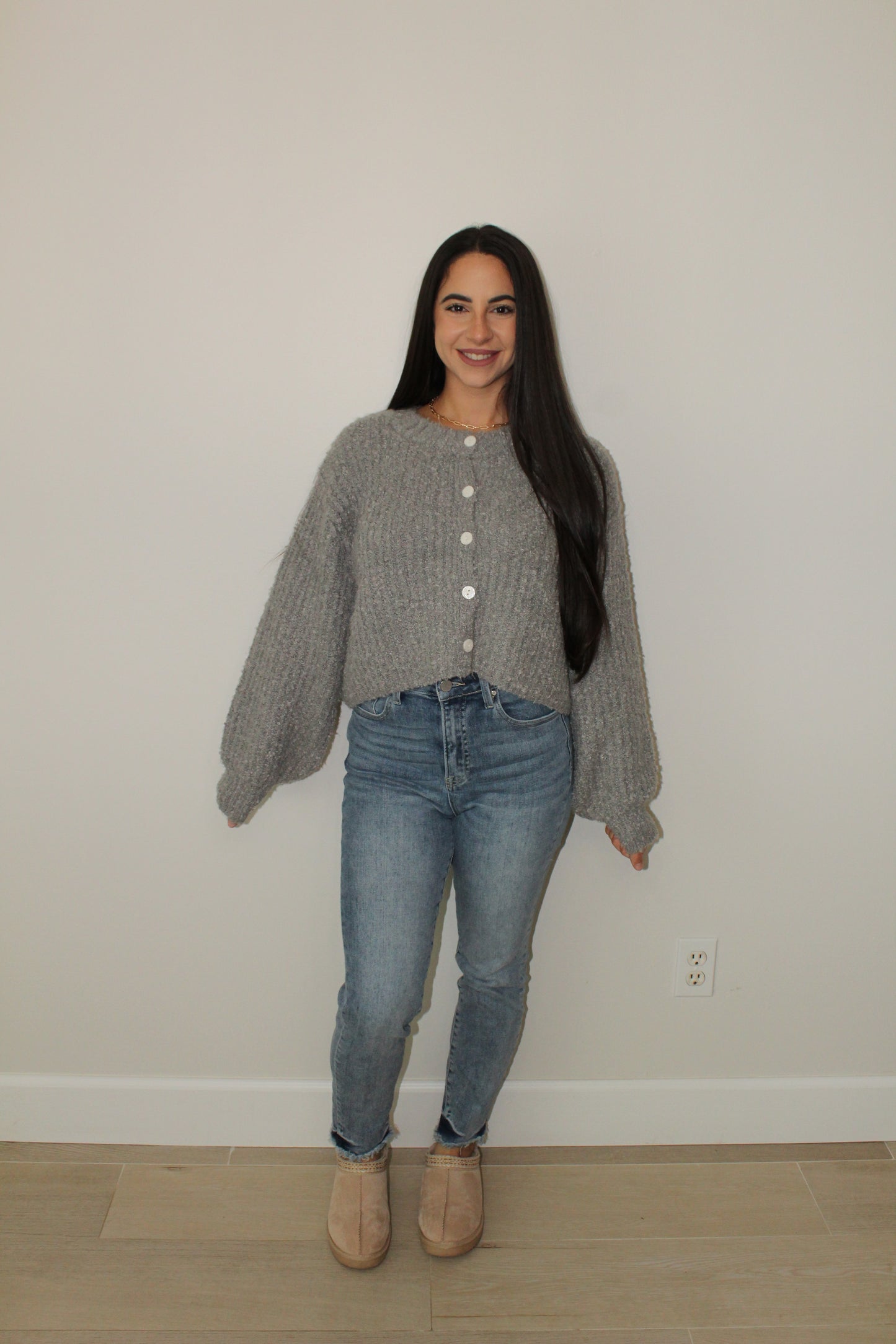 FLUFFY KNIT BUTTON UP CARDIGAN SWEATER