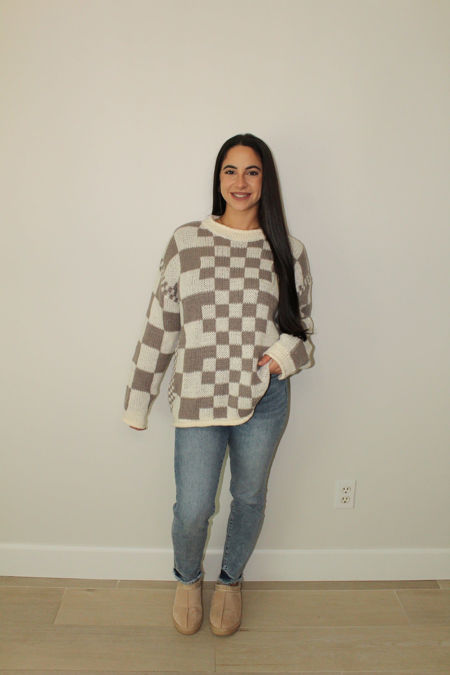 VINTAGE CHECKERED CHUNKY SWEATER