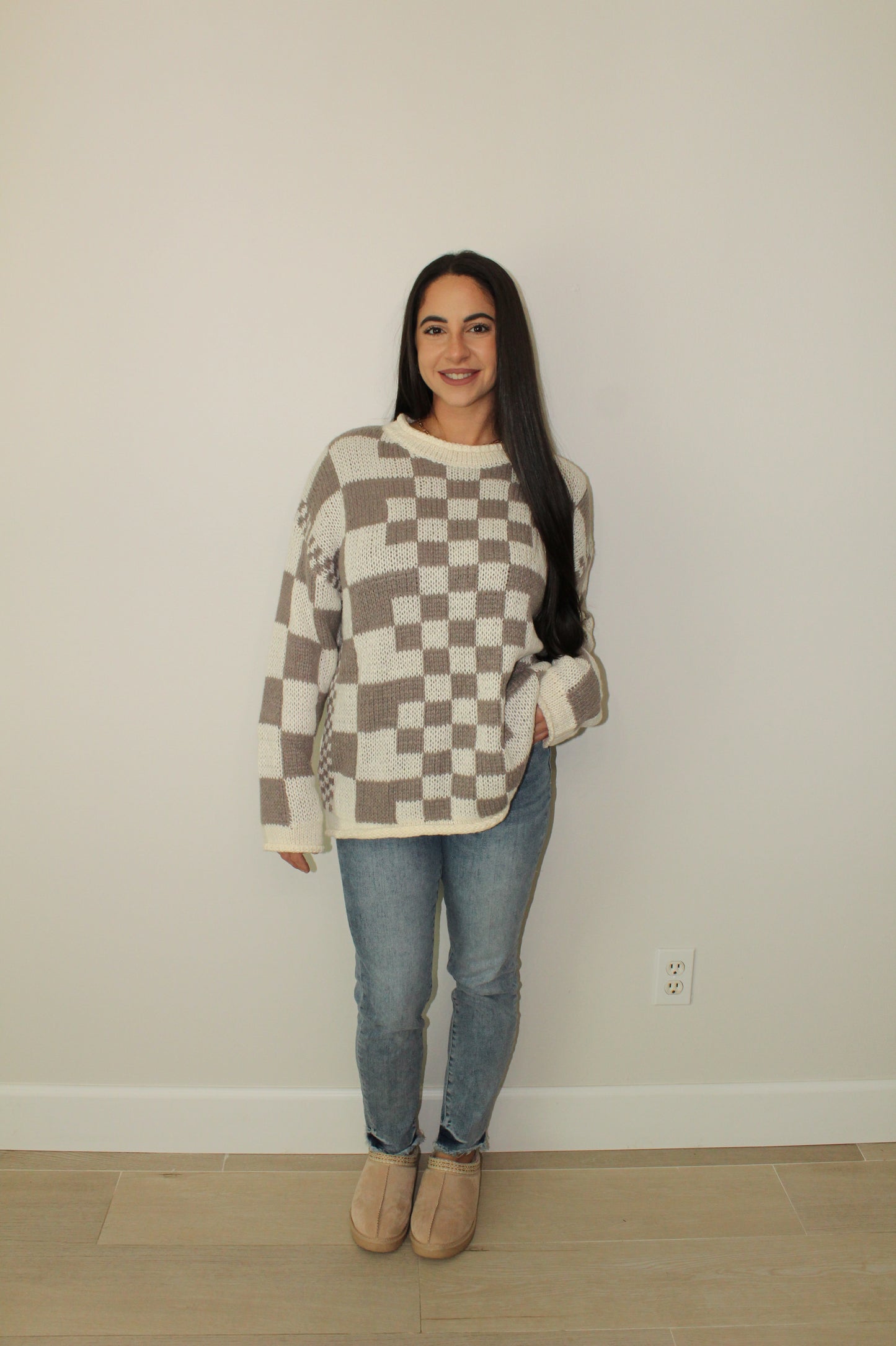 VINTAGE CHECKERED CHUNKY SWEATER
