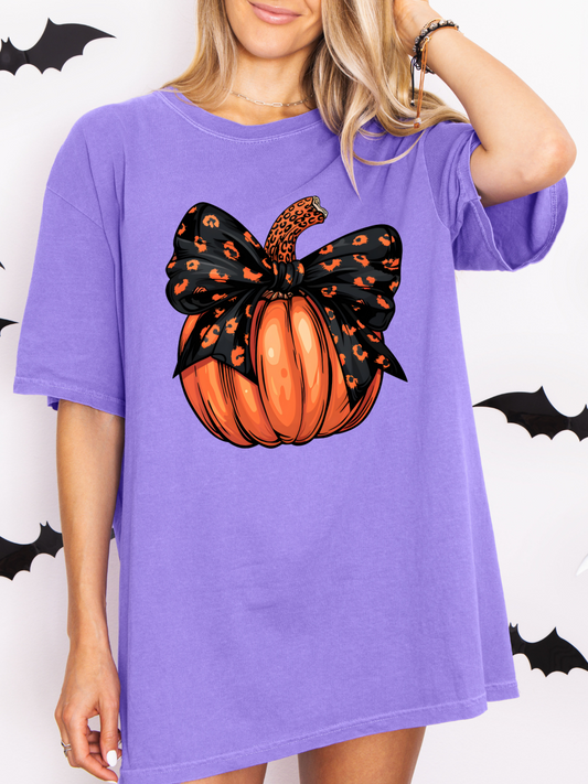 PUMPKIN CHEETAH BOW SHIRT