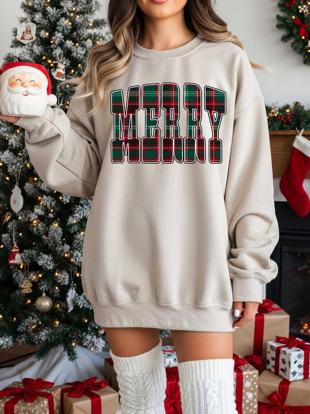 CHRISTMAS PLAID CREWNECK