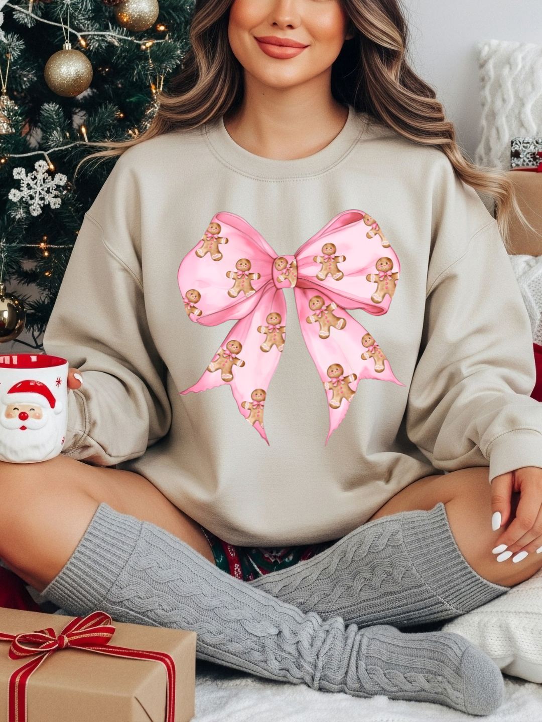 GINGERBREAD BOW CHRISTMAS CREWNECK