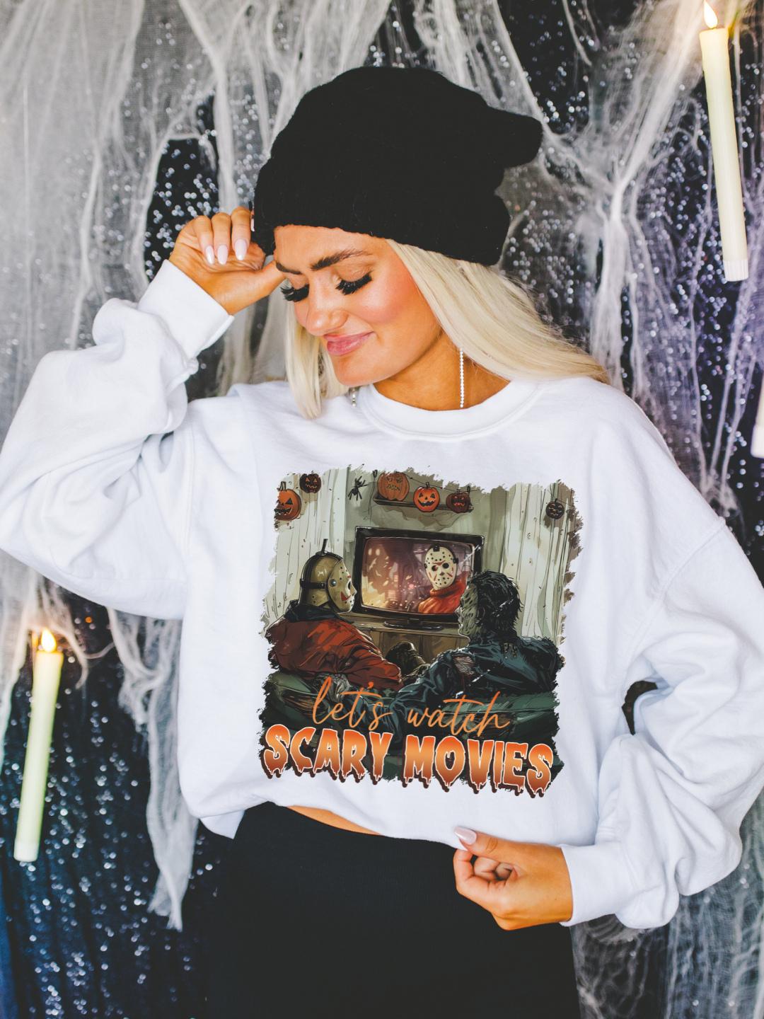 LETS WATCH SCARY MOVIES CREWNECK/T-SHIRT