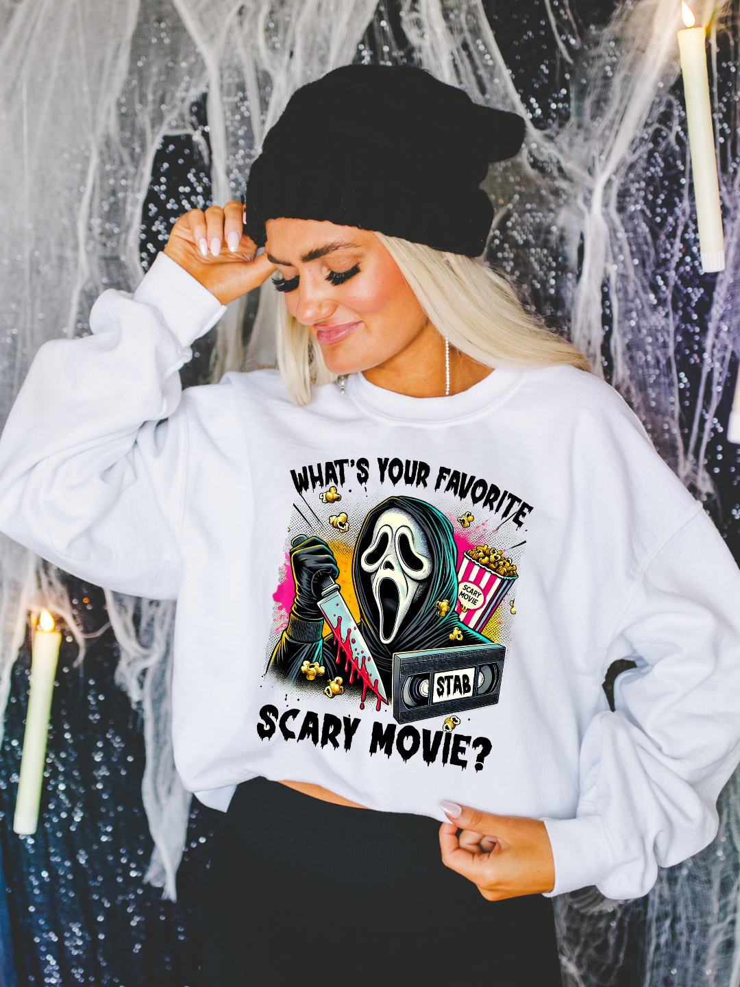 WHAT'S YOUR FAVORITE SCARY MOVIE? CREWNECK/T-SHIRT