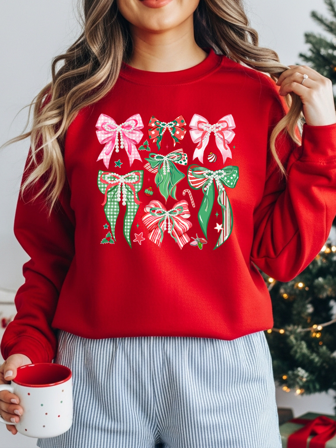 CHRISTMAS GINGHAM BOWS CREWNECK