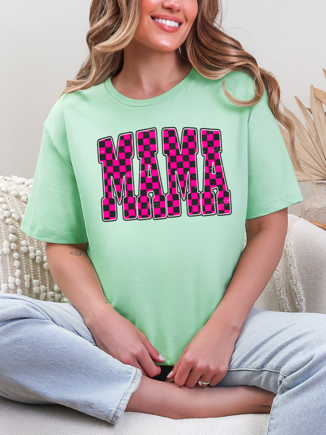 MAMA PINK CHECKERED T-SHIRT