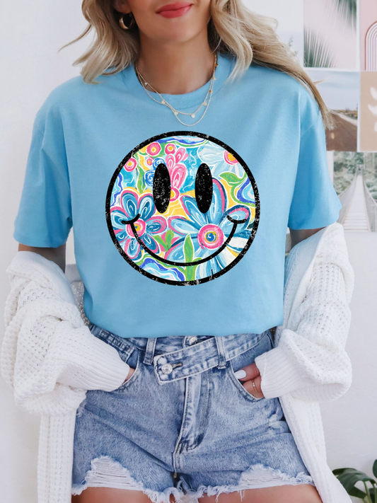 SMILEY FACE FLORAL T-SHIRT