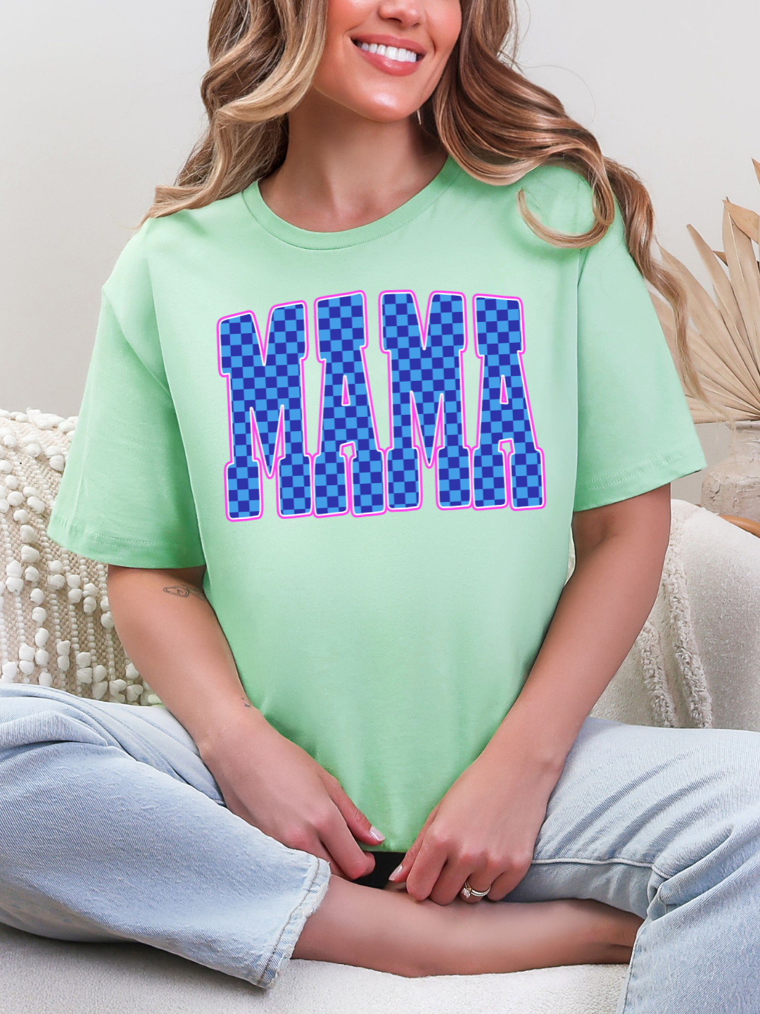 MAMA BLUE CHECKERED T-SHIRT