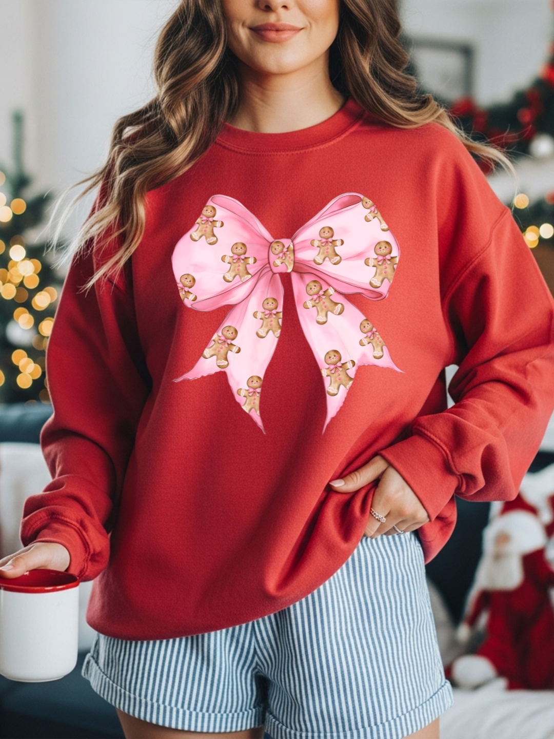 GINGERBREAD BOW CHRISTMAS CREWNECK