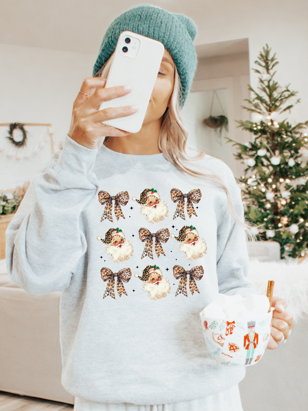 LEOPARD BOWS & SANTA CREWNECK