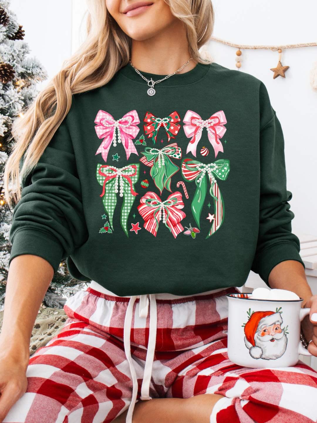 CHRISTMAS GINGHAM BOWS CREWNECK