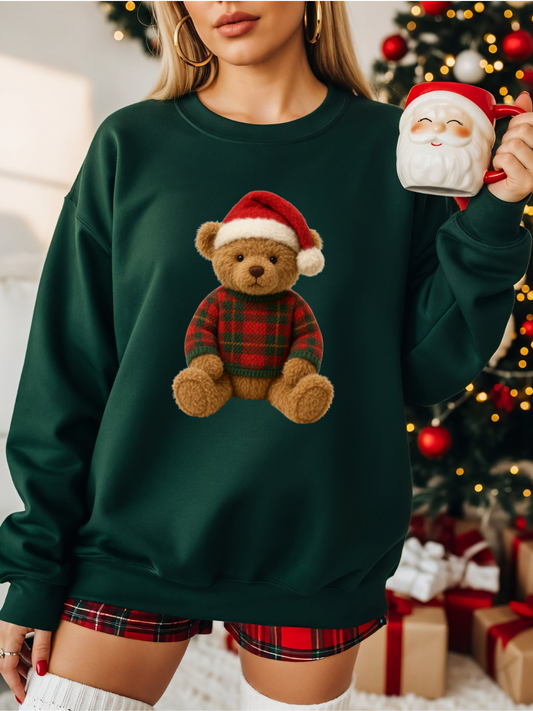 TEDDY BEAR PLAID CHRISTMAS CREWNECK
