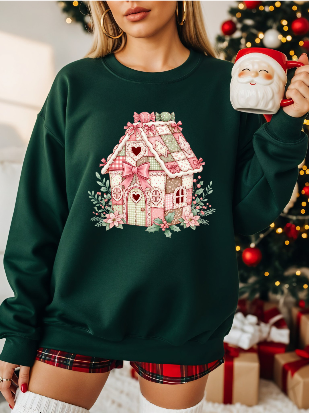 QUILTED GINGERBREAD HOUSE CHRISTMAS CREWNECK