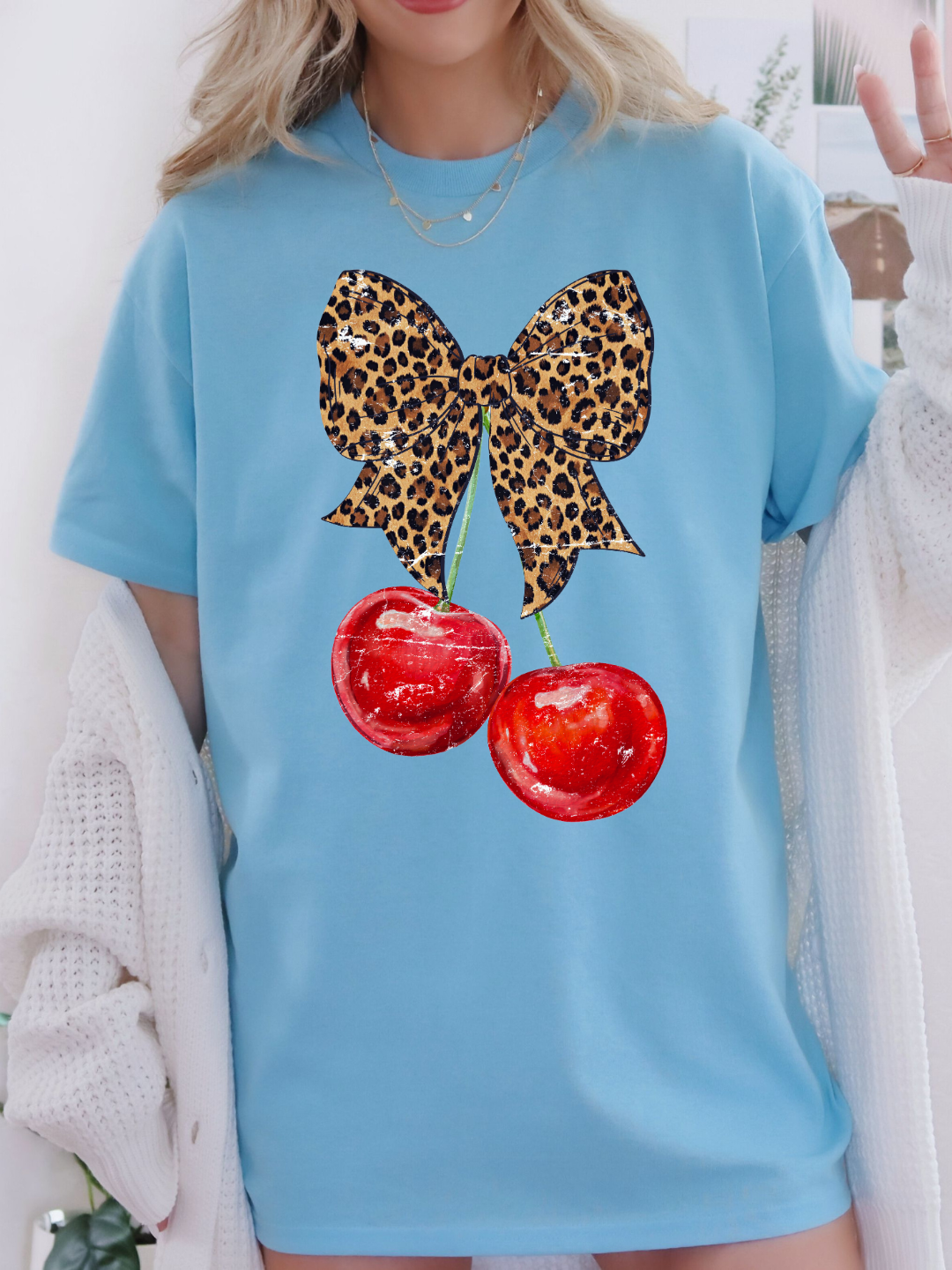 CHERRY CHEETAH BOW T-SHIRT