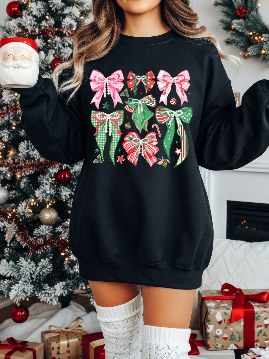 CHRISTMAS GINGHAM BOWS CREWNECK