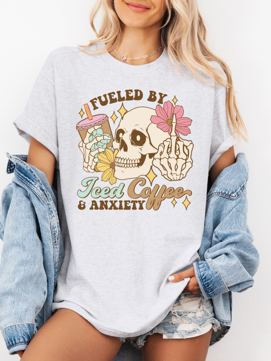 FUELED BY COFFEE AND ANXIETY SKELETON T-SHIRT