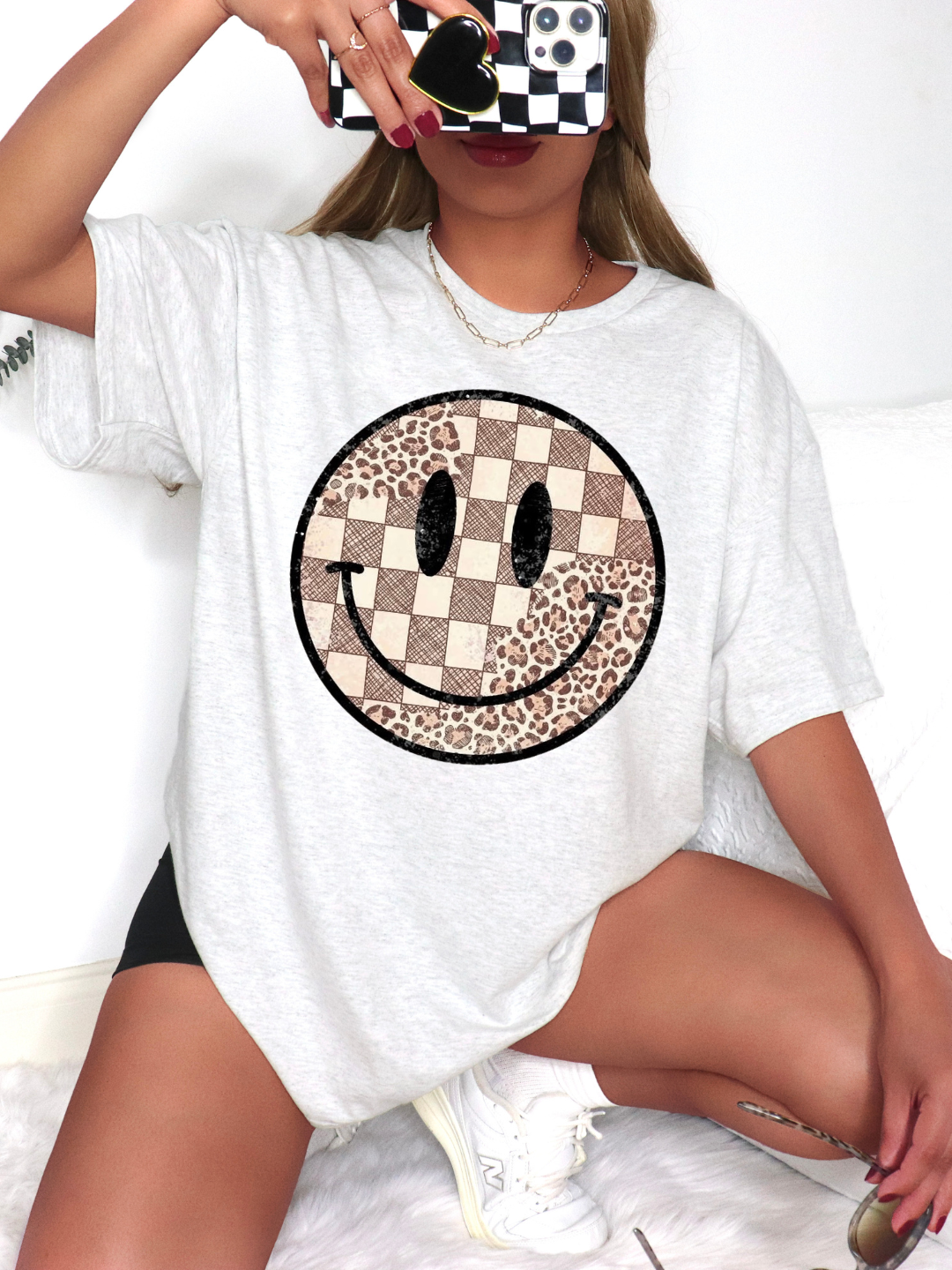 CHECKERED CHEETAH SMILEY T-SHIRT