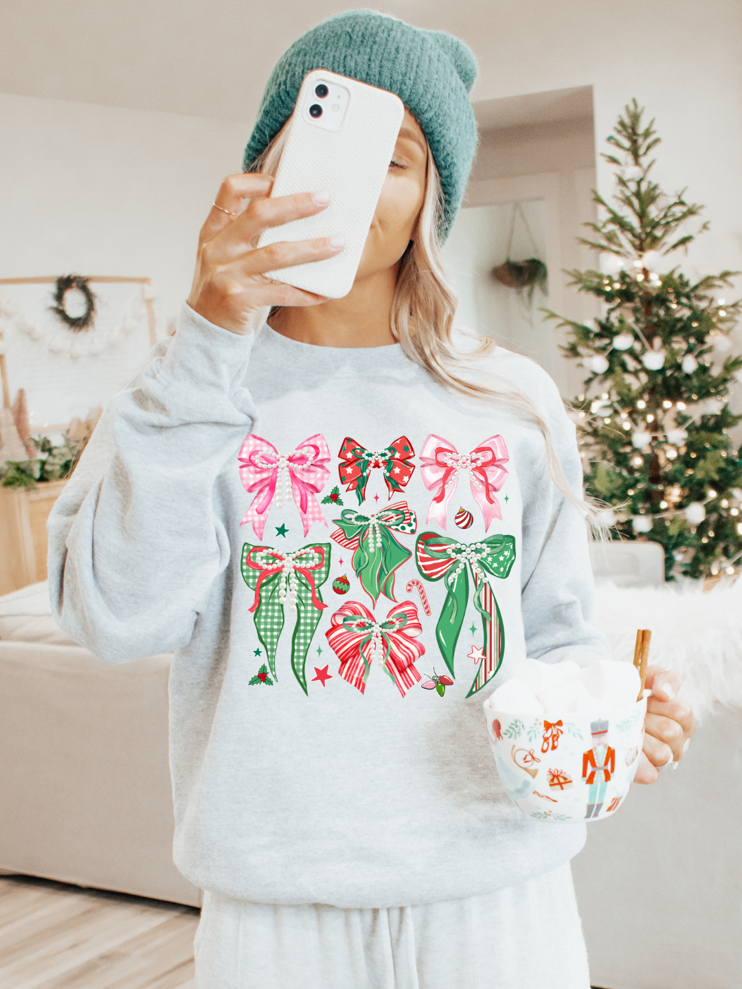 CHRISTMAS GINGHAM BOWS CREWNECK