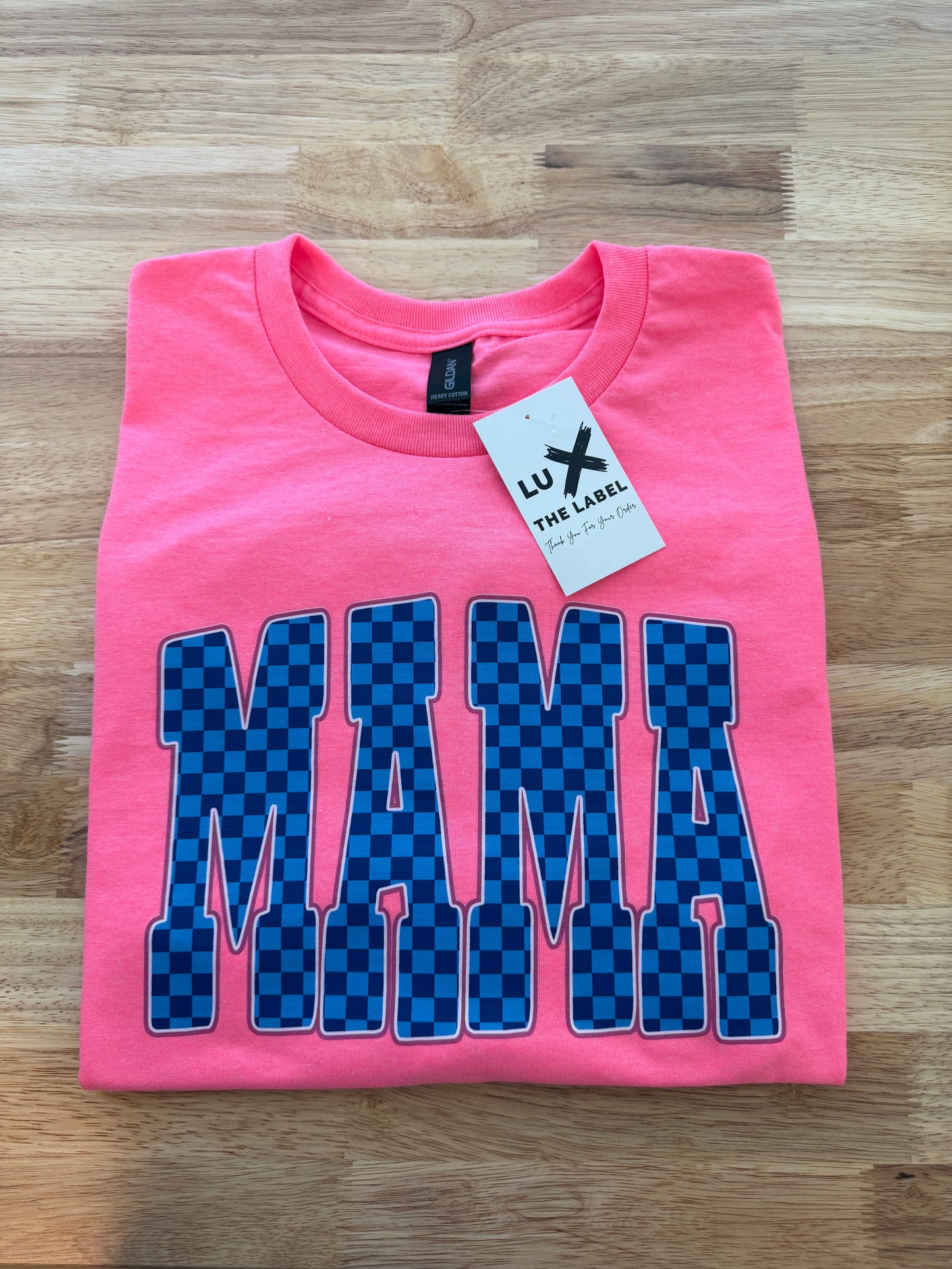 MAMA BLUE CHECKERED T-SHIRT