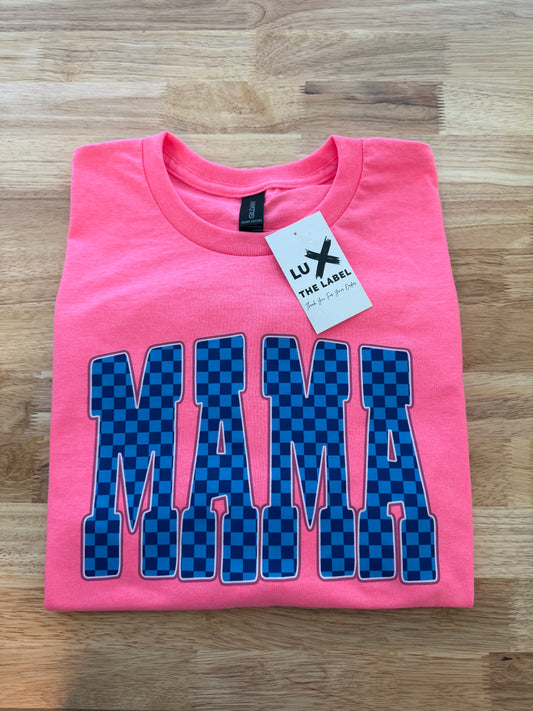 MAMA BLUE CHECKERED T-SHIRT