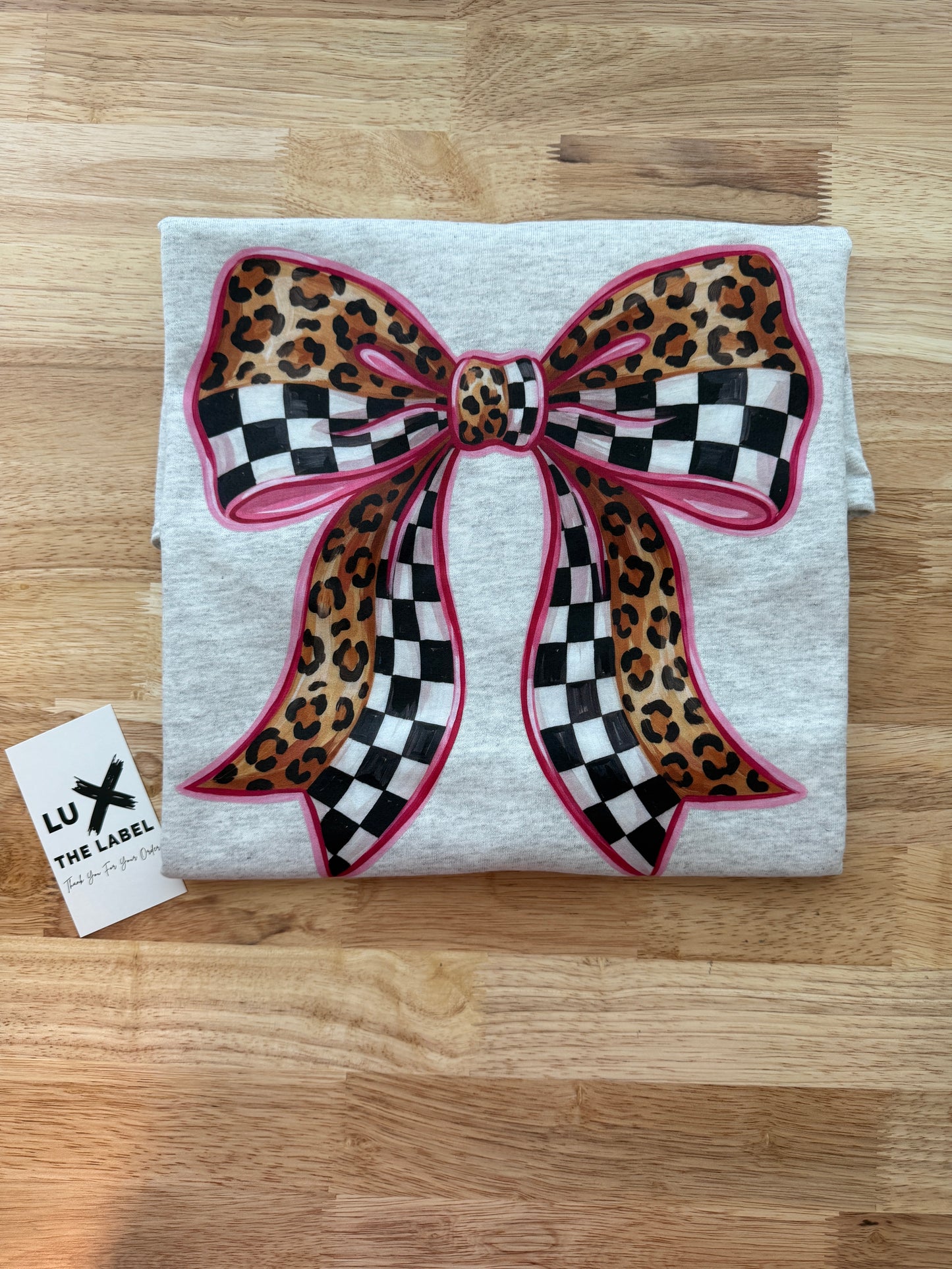 CHEETAH CHECKERED BOW T-SHIRT