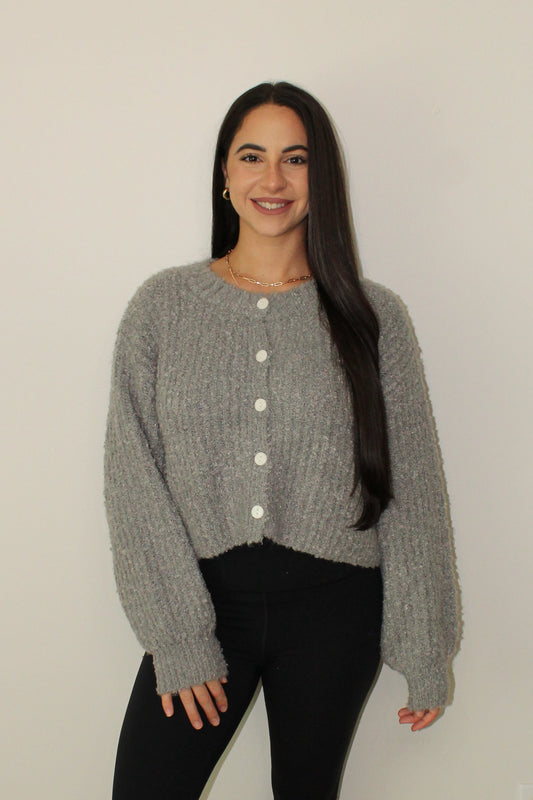 FLUFFY KNIT BUTTON UP CARDIGAN SWEATER